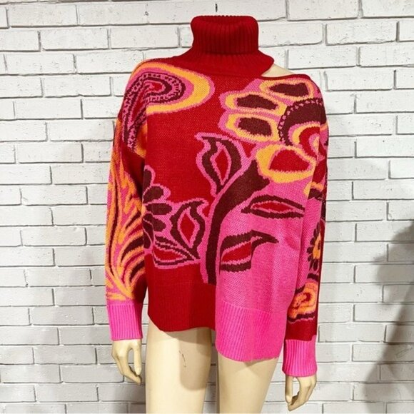 Farm Rio Pink Bold Floral Knit Sweater - Size Medium - Picture 8 of 9